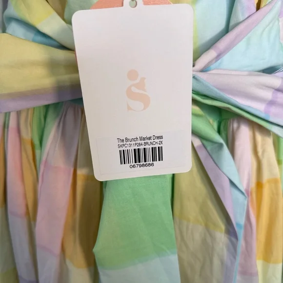 Selkie The Brunch Market Dress Pastel Plaid Puff Sleeve Midi NWT Size 2X - Picture 8 of 10